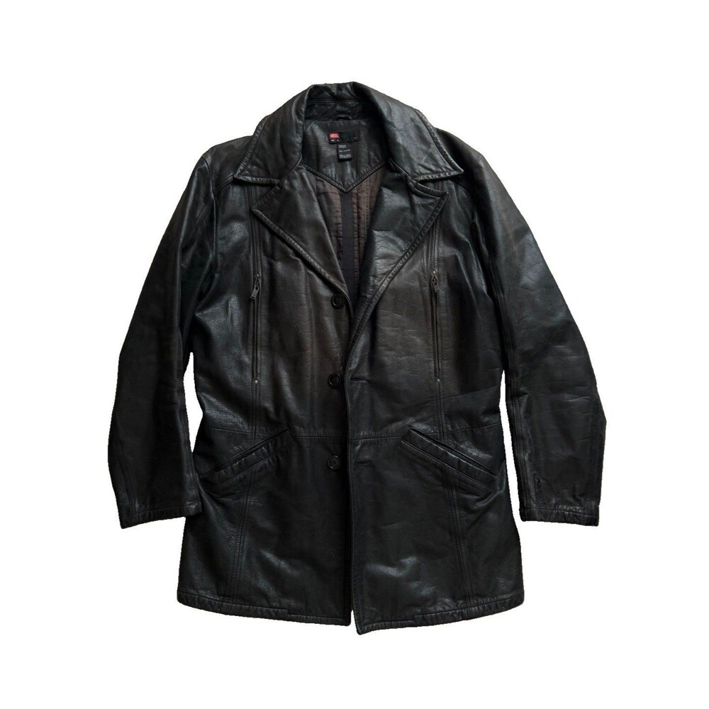 Diesel Y2K 100% Leather Coat Jacket Blazer Size XL Faded